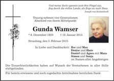 Traueranzeige Gunda Wamser