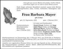 Traueranzeige Barbara Mayer