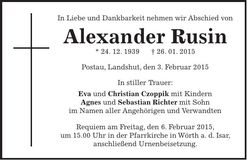 Traueranzeige Alexander Rusin
