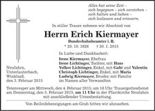 Traueranzeige Erich Kiermayer