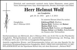 Traueranzeige Helmut Wolf