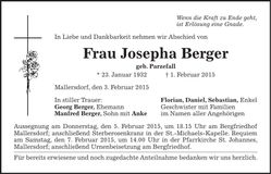 Traueranzeige Josepha Berger