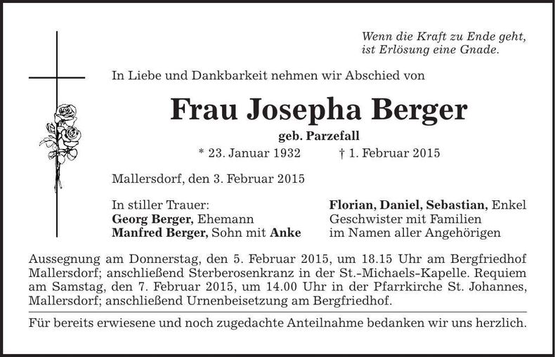 Traueranzeige Josepha Berger