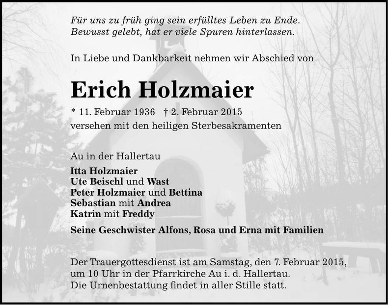 Traueranzeige Erich Holzmaier