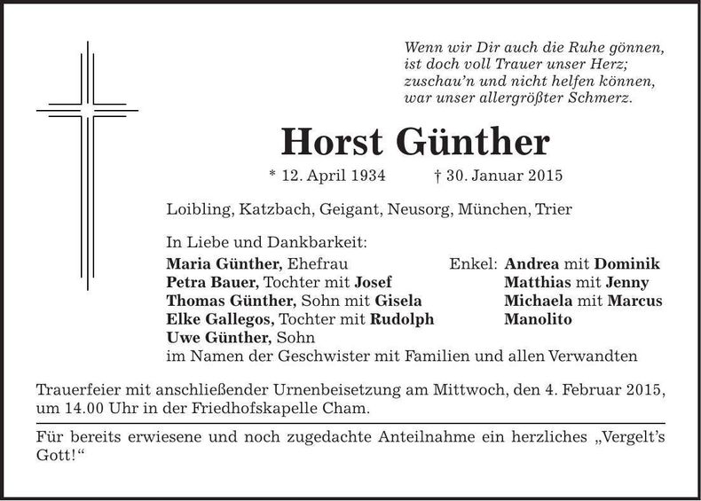 Traueranzeige Horst Günther