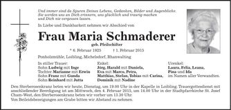 Traueranzeige Maria Schmaderer
