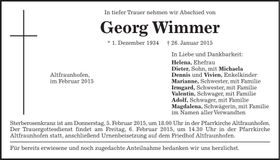Traueranzeige Georg Wimmer