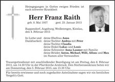 Traueranzeige Franz Raith