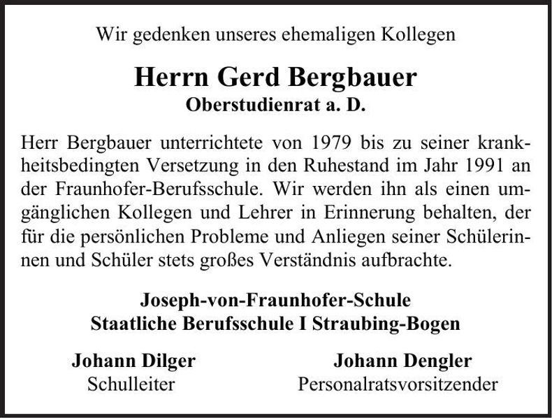 Traueranzeige Gerd Bergbauer