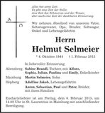 Traueranzeige Helmut Selmeier