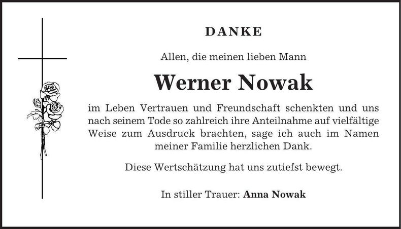 Traueranzeige Werner Nowak
