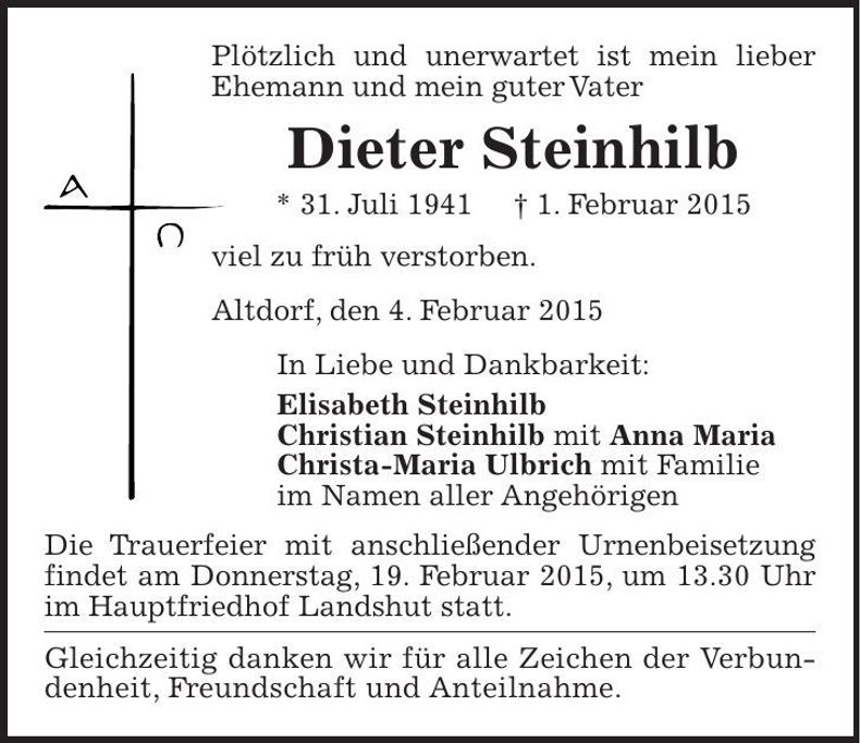 Traueranzeige Dieter Steinhilb
