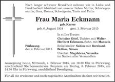 Traueranzeige Maria Eckmann