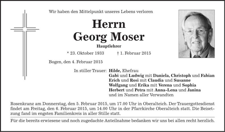Traueranzeige Georg Moser