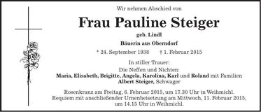 Traueranzeige Pauline Steiger