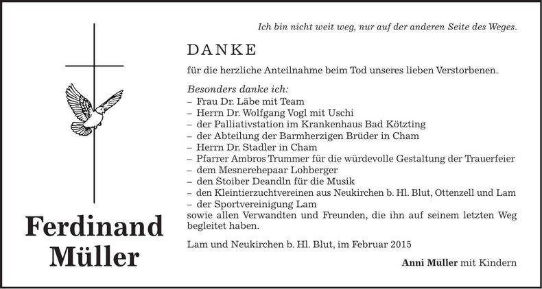 Traueranzeige Ferdinand Müller