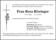 Traueranzeige Rosa Ritzinger