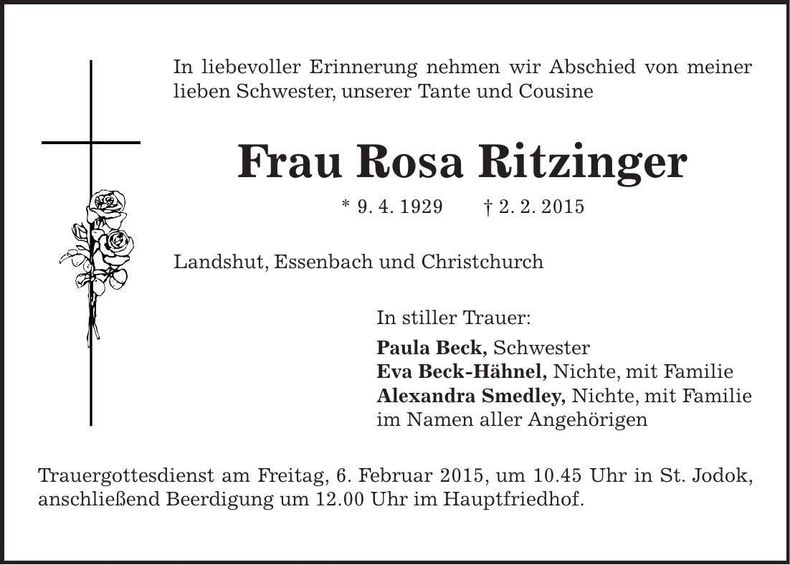 Traueranzeige Rosa Ritzinger
