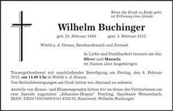 Traueranzeige Wilhelm Buchinger