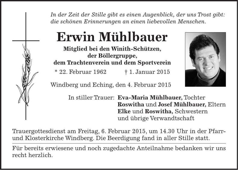 Traueranzeige Erwin Mühlbauer