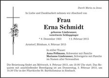 Traueranzeige Erna Schmidt