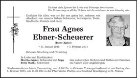 Traueranzeige Agnes Ebner-Scheuerer