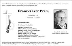 Traueranzeige Franz-Xaver Prem