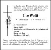 Traueranzeige Ilse Wolff