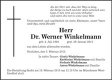 Traueranzeige Werner Dr. Winkelmann