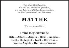 Traueranzeige Matthäus Reichl