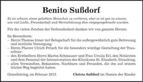 Traueranzeige Benito Sußdorf