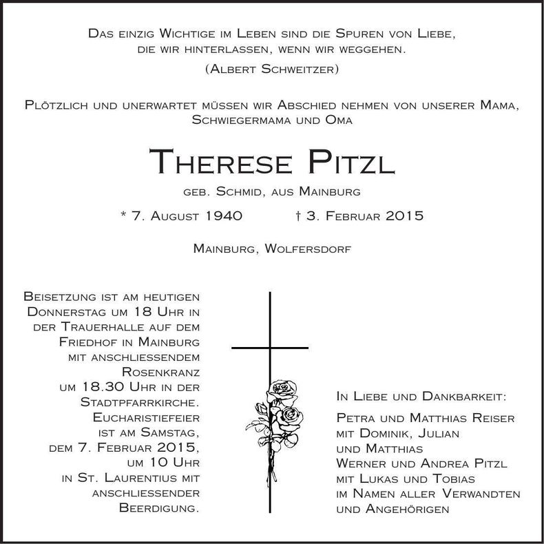 Traueranzeige Therese Pitzl