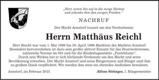 Traueranzeige Matthäus Reichl