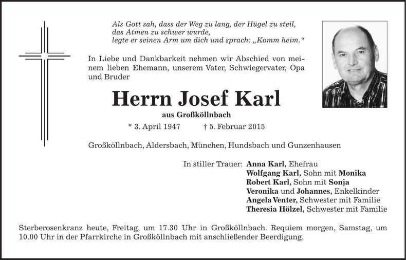 Traueranzeige Josef Karl