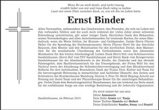 Traueranzeige Ernst Binder