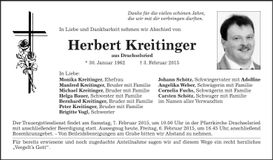 Traueranzeige Herbert Kreitinger