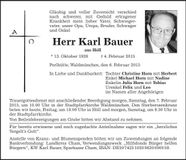 Traueranzeige Karl Bauer