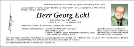 Traueranzeige Georg Eckl