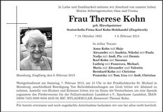 Traueranzeige Therese Kohn