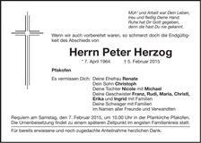 Traueranzeige Peter Herzog