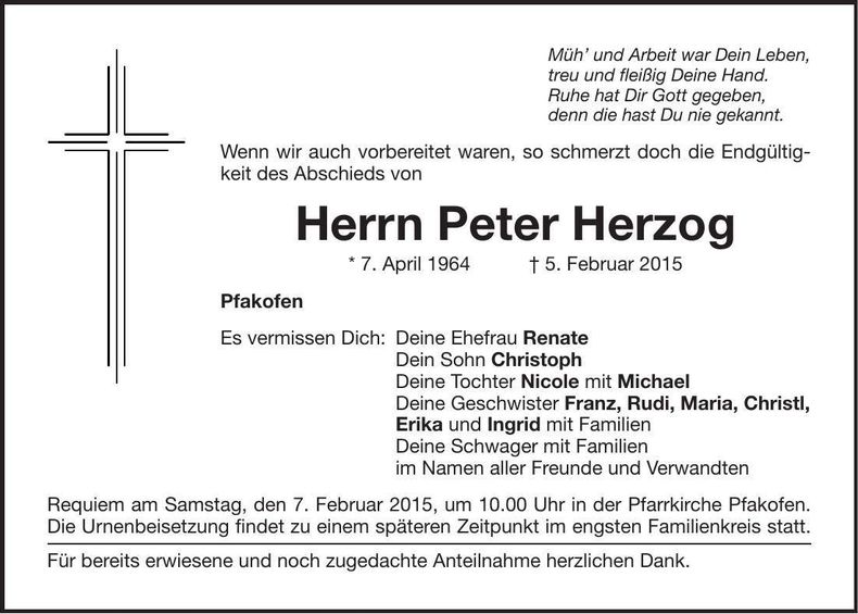 Traueranzeige Peter Herzog
