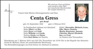 Traueranzeige Centa Gress