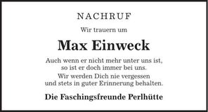 Traueranzeige Max Einweck
