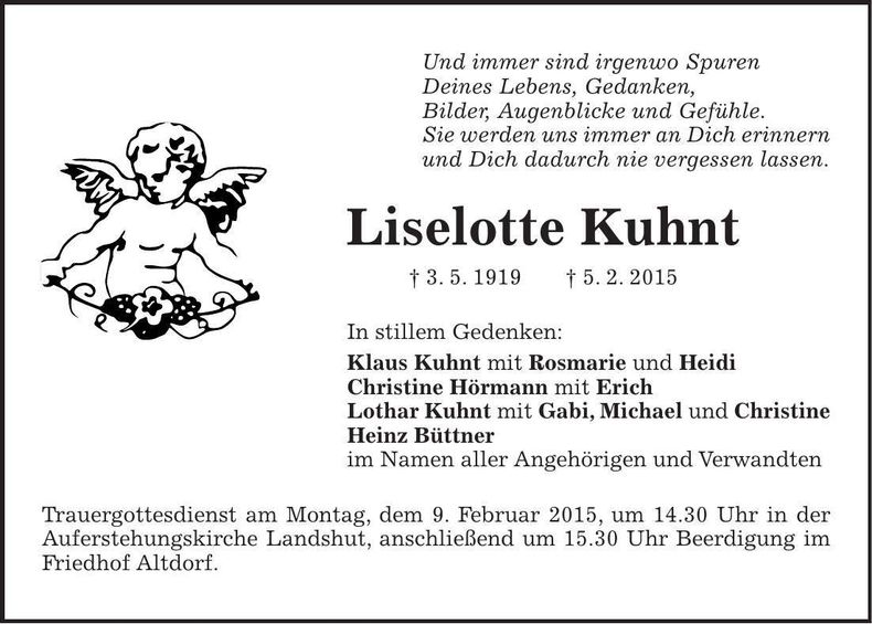Traueranzeige Liselotte Kuhnt