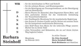 Traueranzeige Barbara Steinhoff