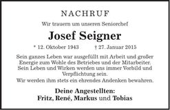 Traueranzeige Josef Seigner