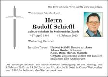 Traueranzeige Rudolf Schießl