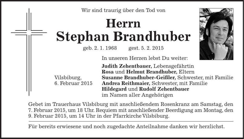 Traueranzeige Stephan Brandhuber