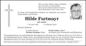 Traueranzeige Hilde Furtmayr