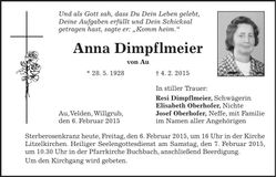 Traueranzeige Anna Dimpflmeier